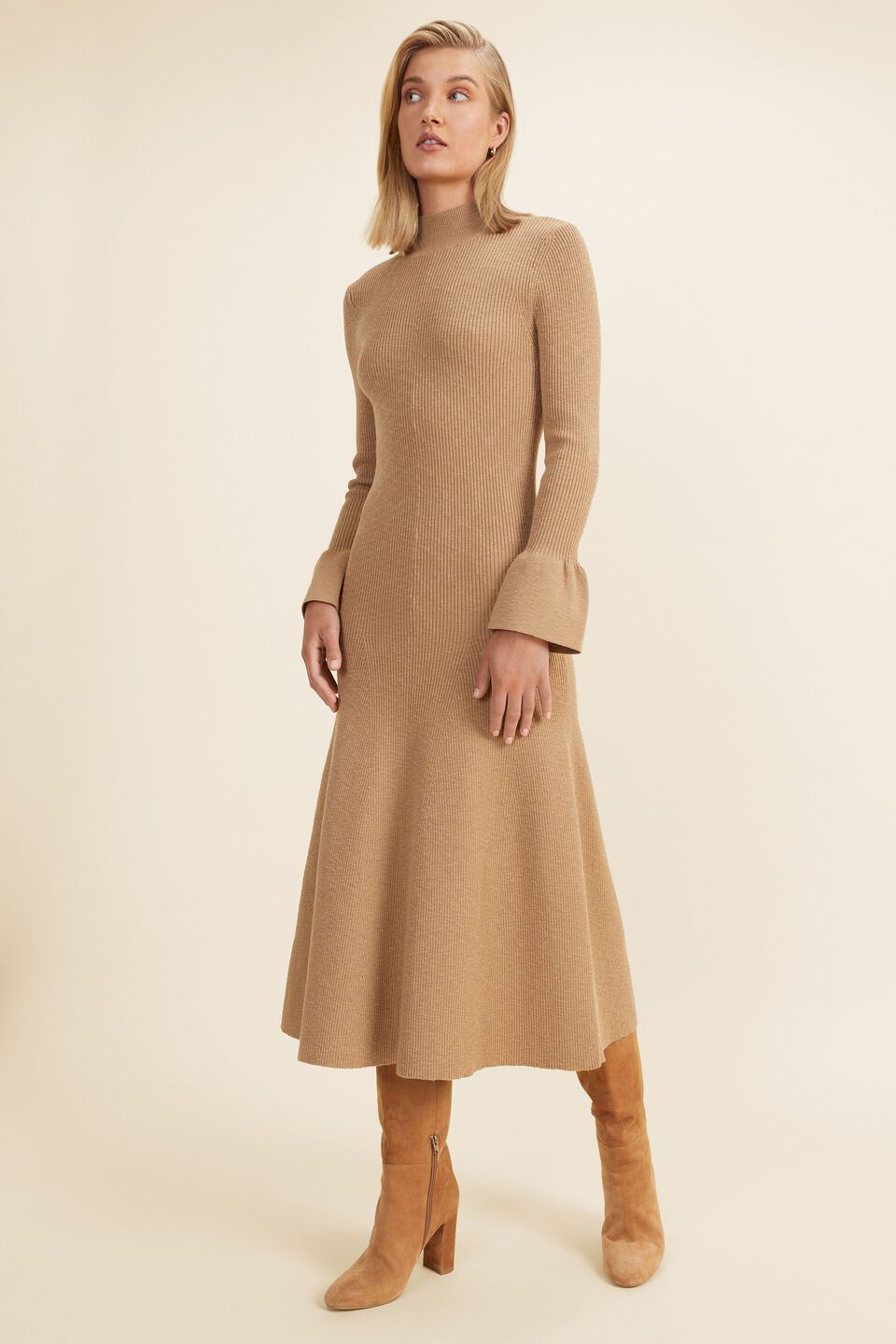 Boucle Rib Midi Dress  Deep Chai
