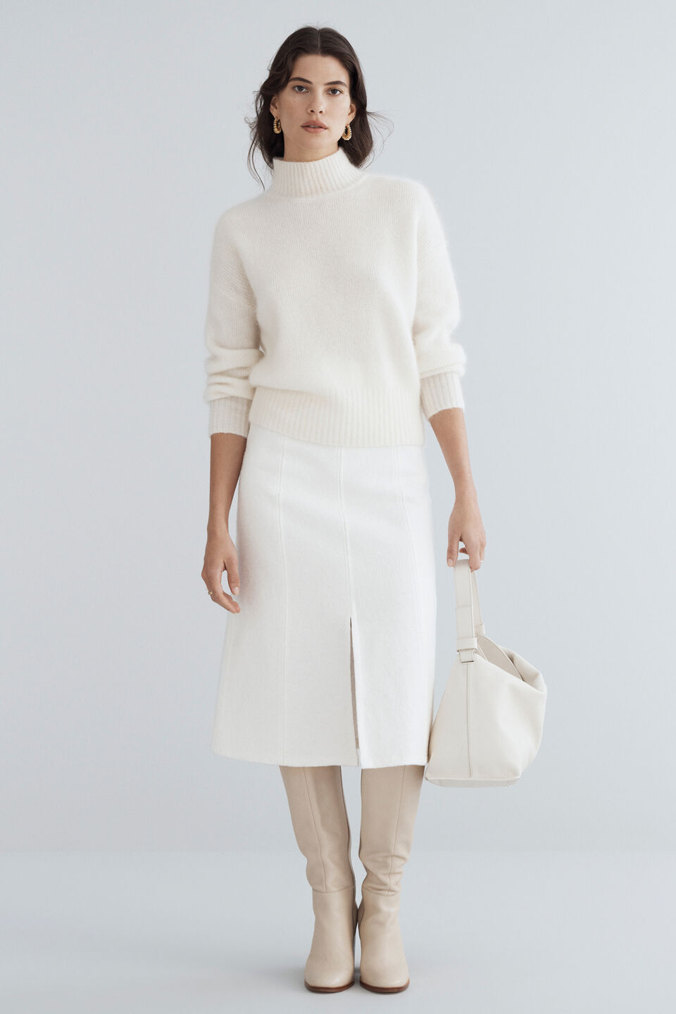Wool Blend Split Front Skirt  Cloud Cream