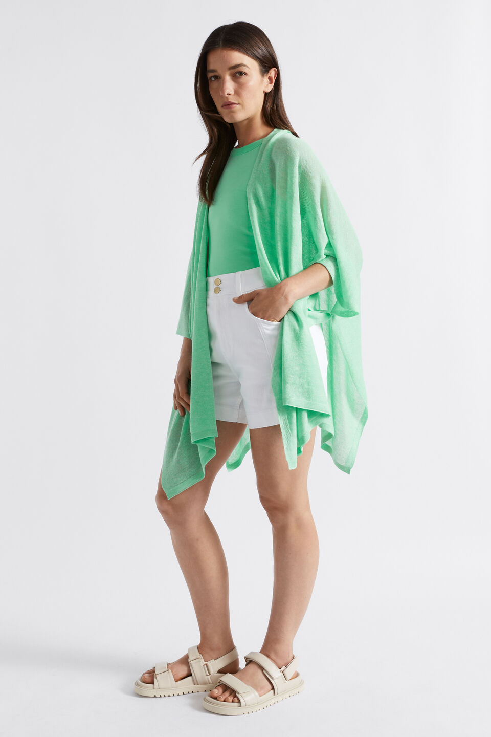 Fine Knit Poncho  Key Lime