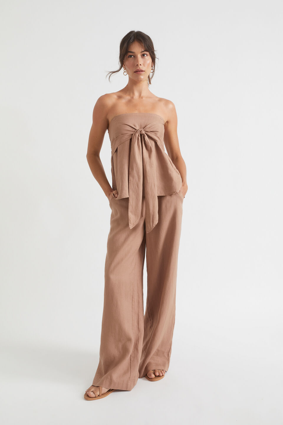 Core Linen Waisted Pant  Rose Taupe