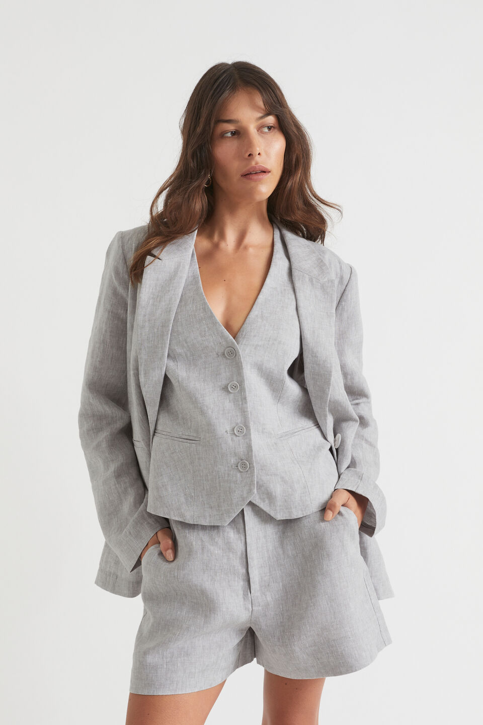 Linen Blazer  Grey Sky Cross Dye