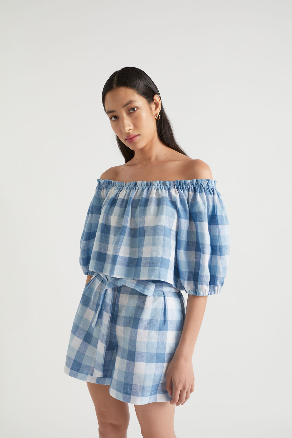 Linen Check Swing Top  Deep Navy Check