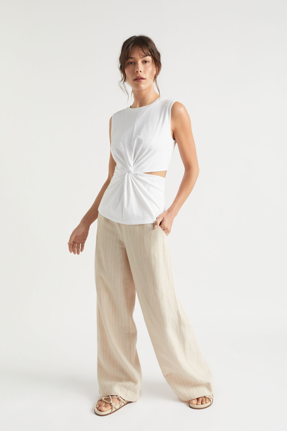 Twist Front Cut Out Tank  Whisper White