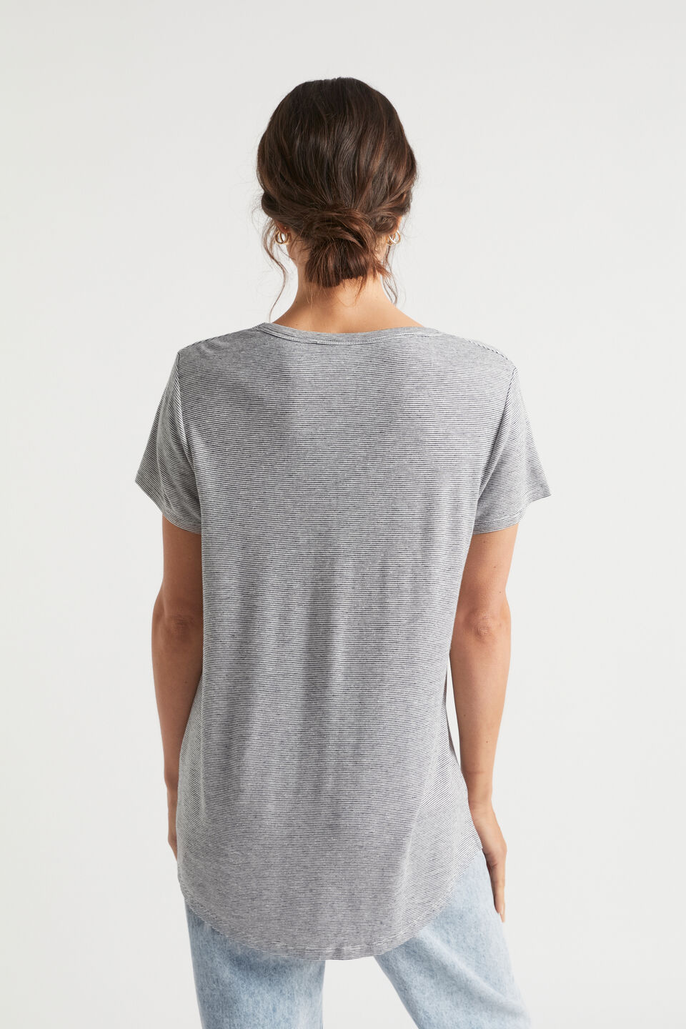 Linen Blend Stripe Tee  Deep Navy Stripe