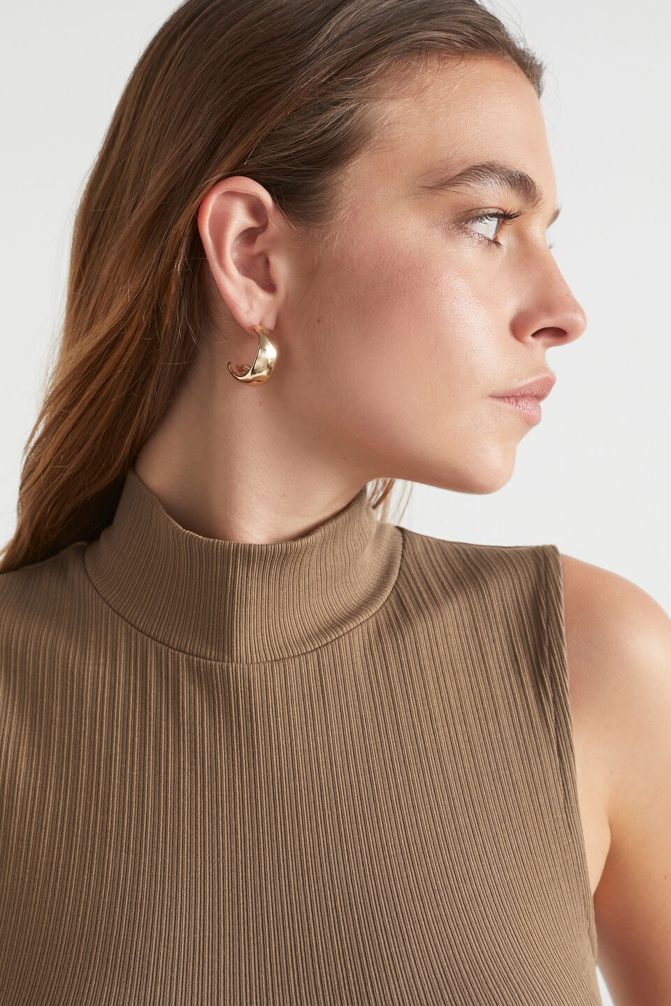 Mock Neck Rib Top  Deep Brass