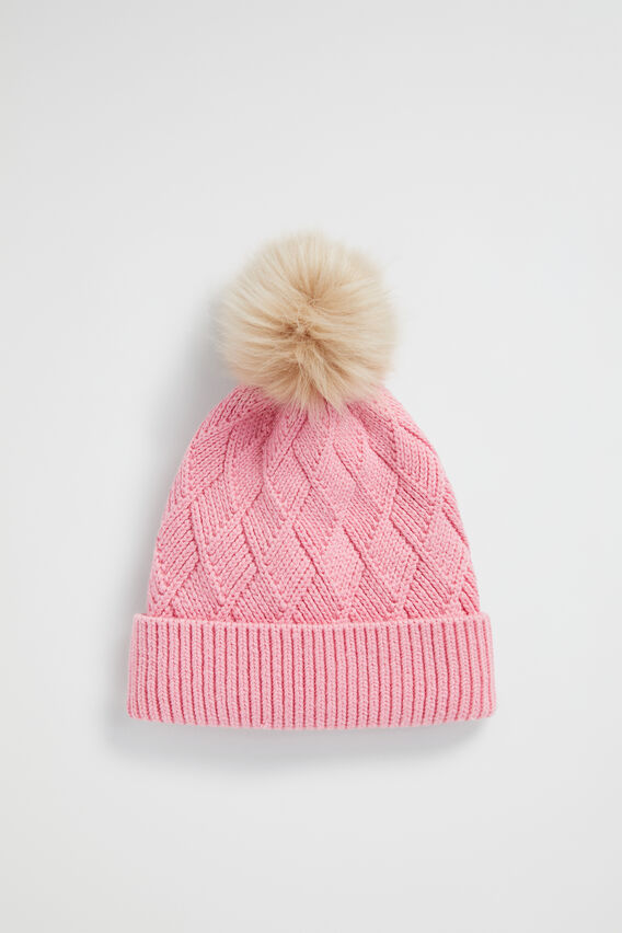 Twisted Cable Beanie  Camelia  hi-res