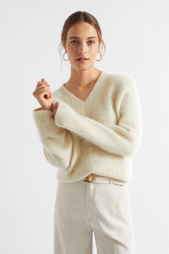 Mohair V Neck Knit  Vanilla Cream Marle  hi-res