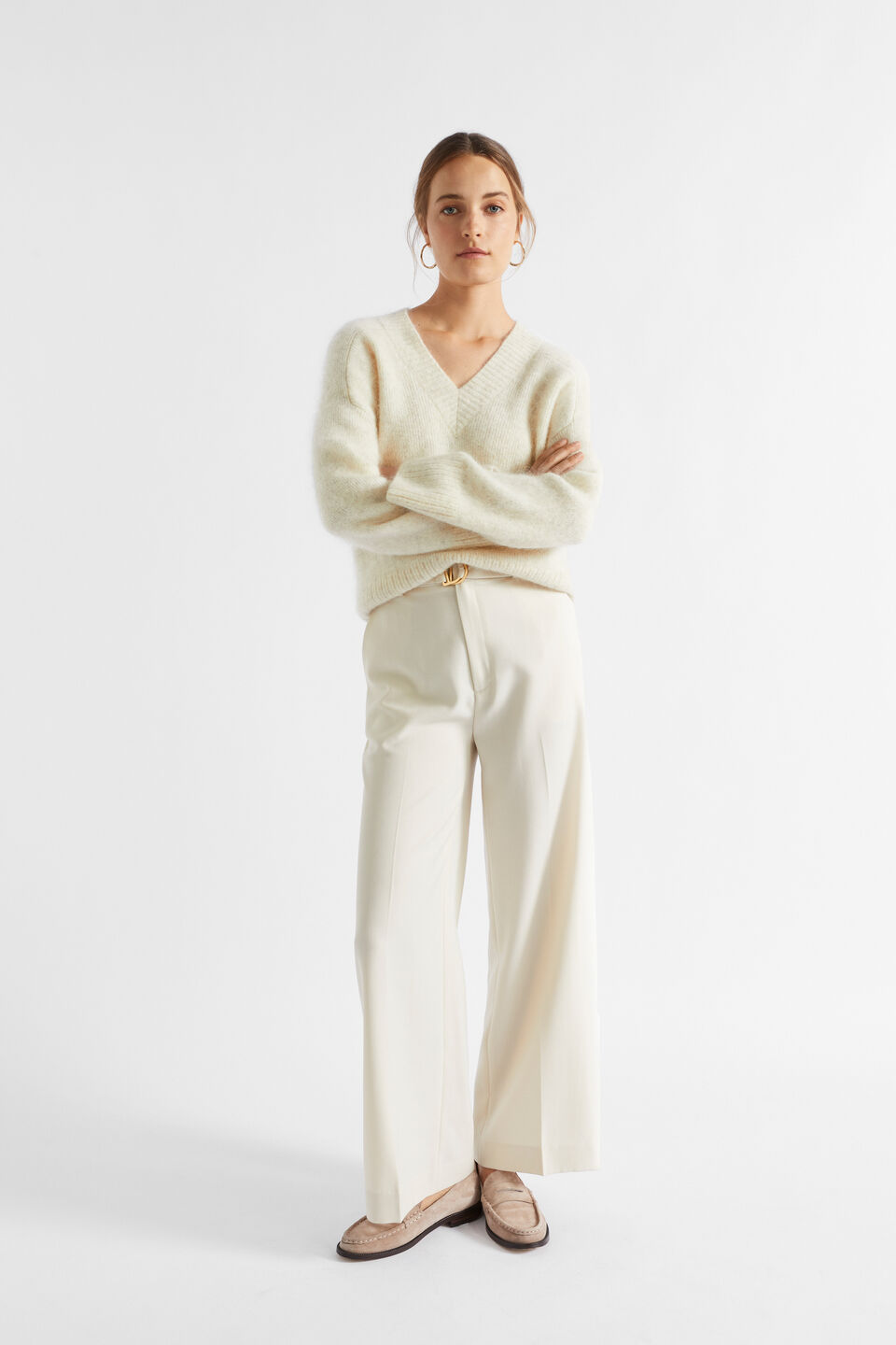 Wool Blend Belt Pant  Vanilla Cream