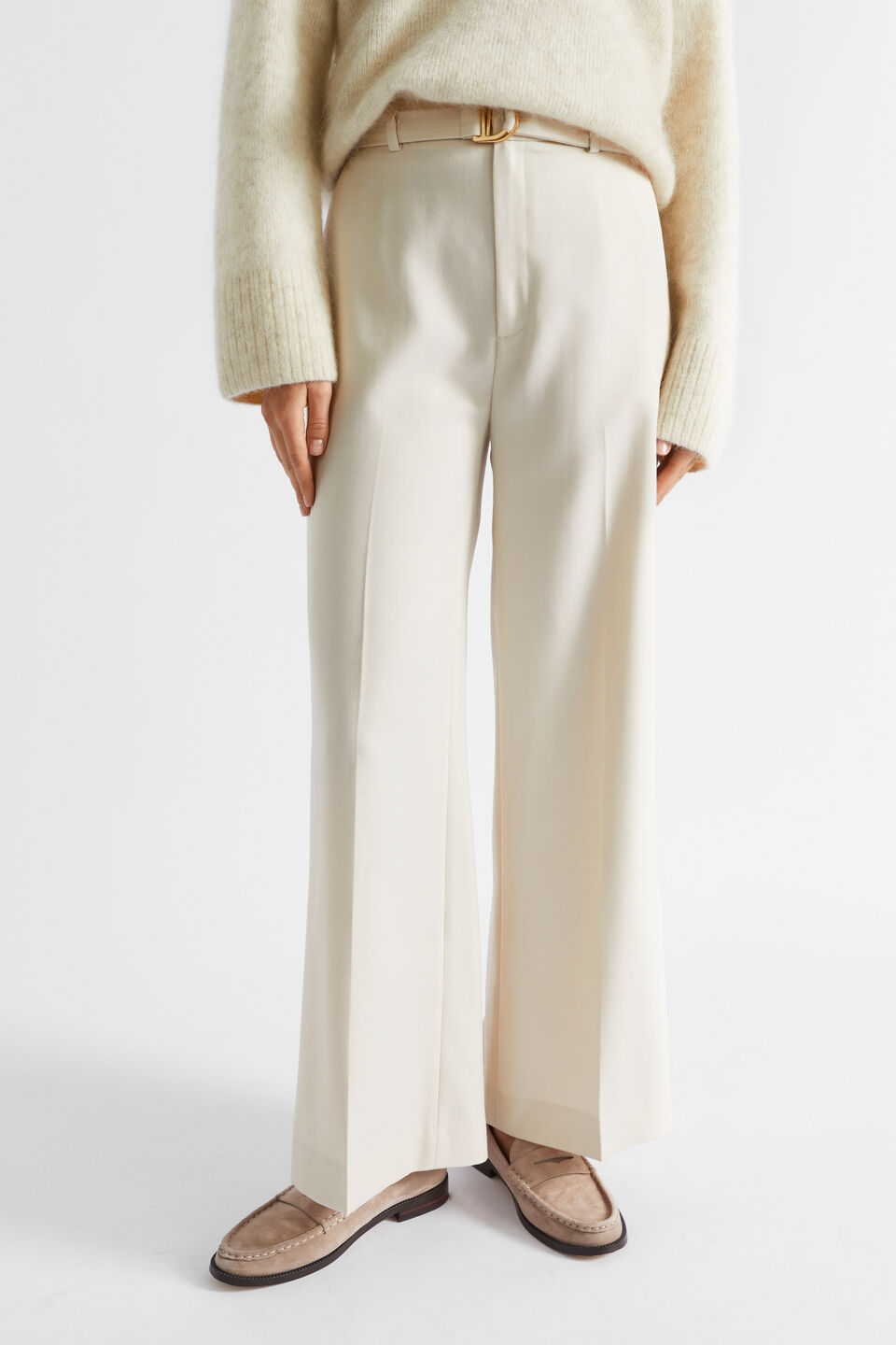 Wool Blend Belt Pant  Vanilla Cream