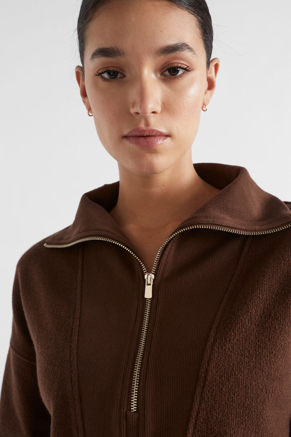 Reverse Terry Zip Thru Sweat  Hot Chocolate