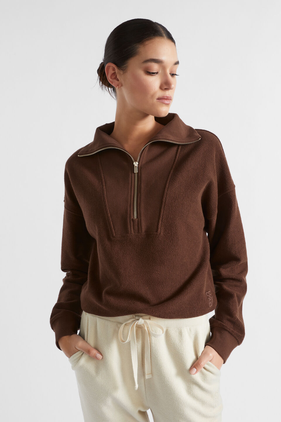 Reverse Terry Zip Thru Sweat  Hot Chocolate
