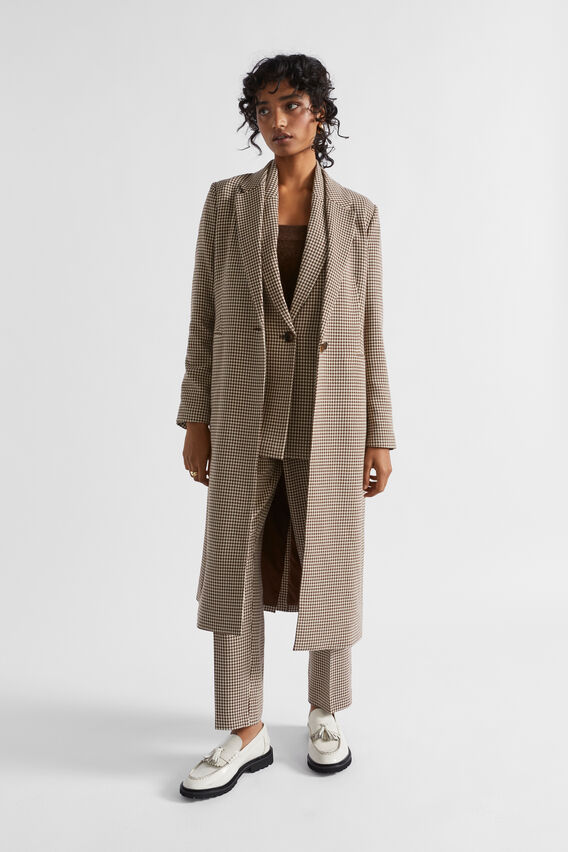 Houndstooth Longline Suiting Coat  Hot Chocolate Houndstooth  hi-res