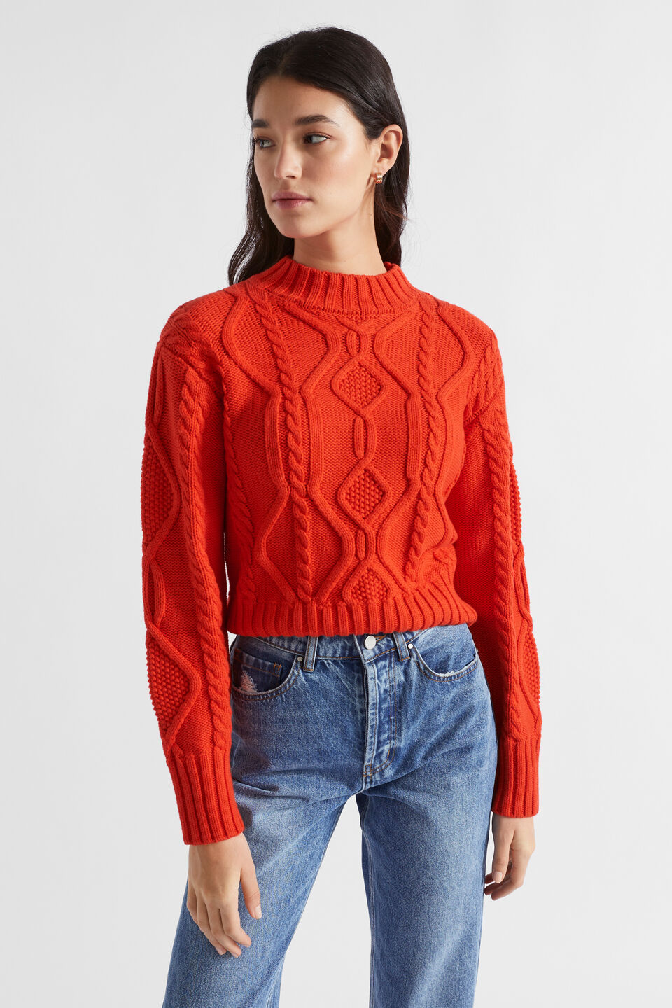 Cotton Blend Cable Knit  Chilli