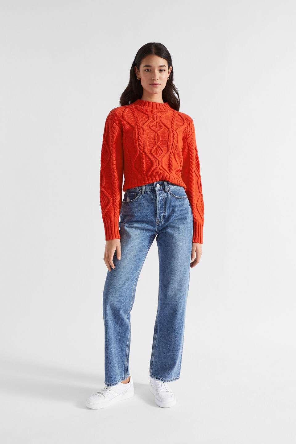 Cotton Blend Cable Knit  Chilli