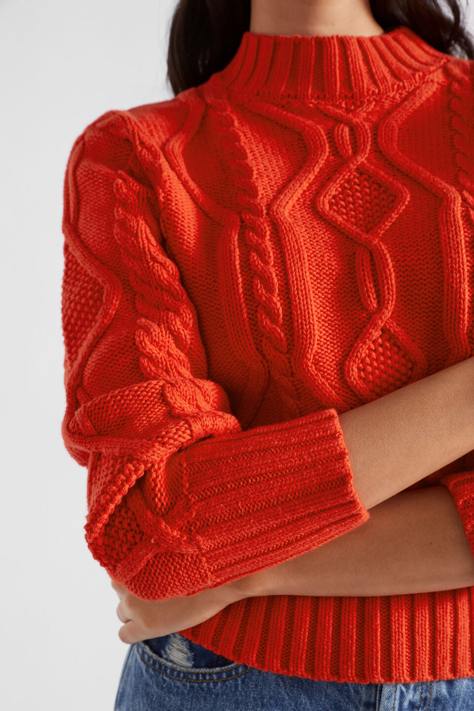 Cotton Blend Cable Knit  Chilli