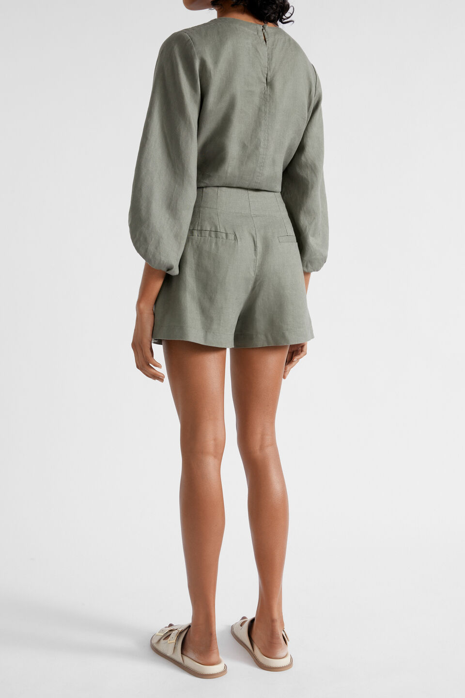 Core Linen Waisted Short  Smokey Olive
