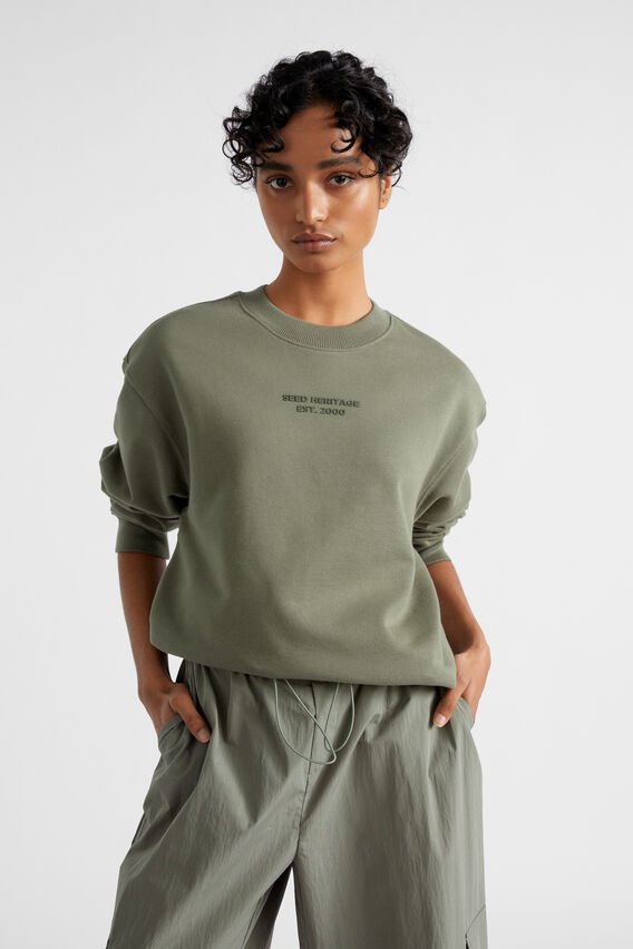 Logo Printed Crew Sweat  Smokey Olive  hi-res
