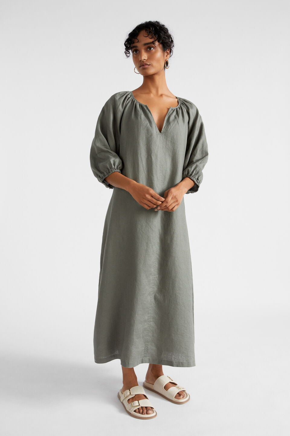 Core Linen Midi Dress  Smokey Olive