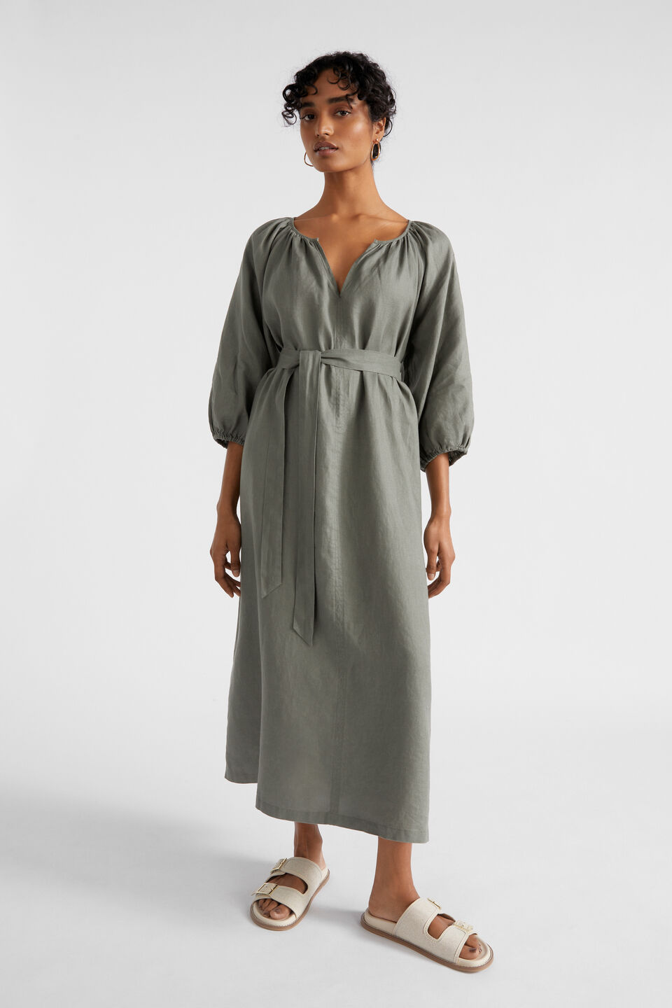 Core Linen Midi Dress  Smokey Olive