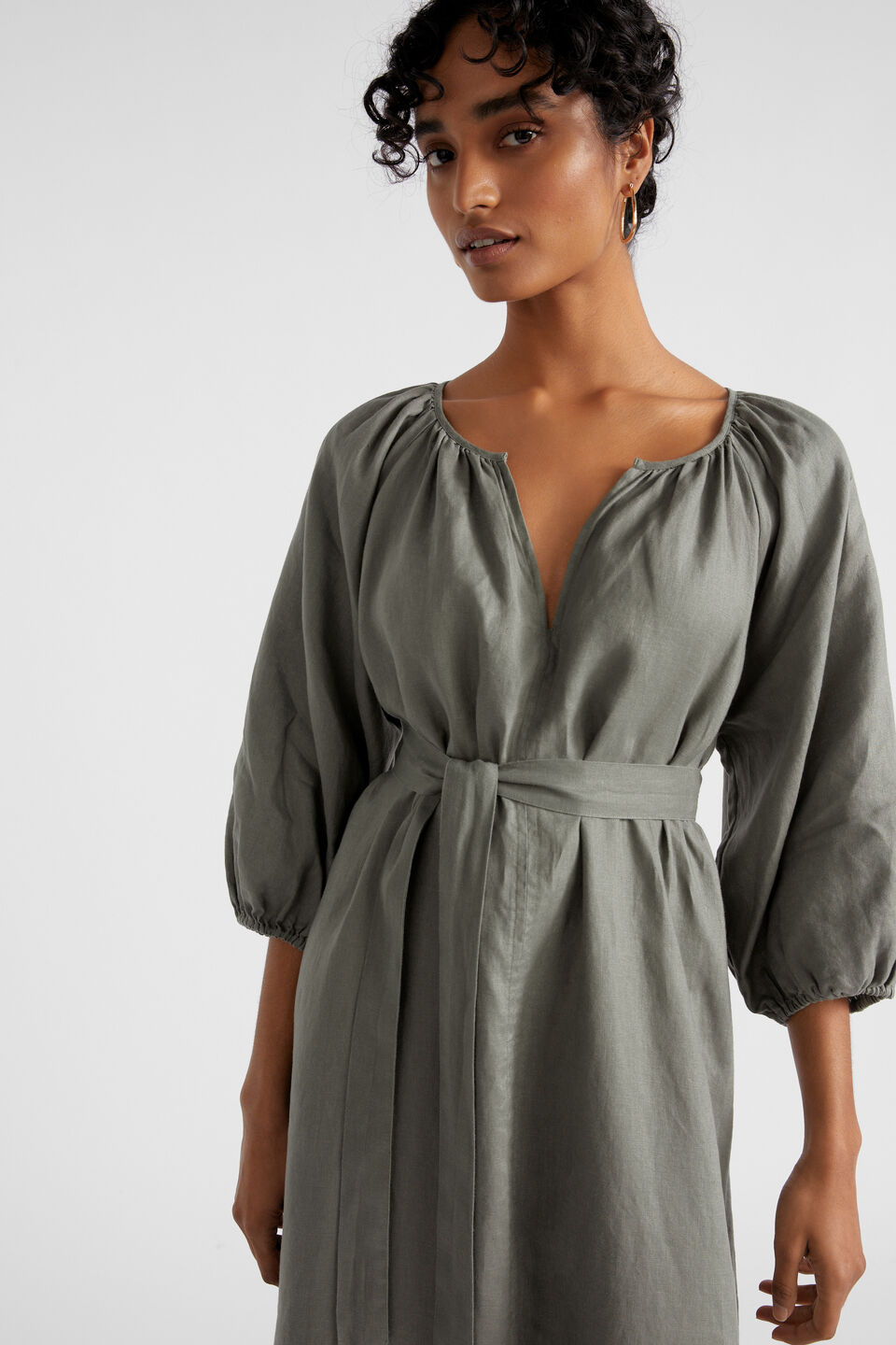 Core Linen Midi Dress  Smokey Olive