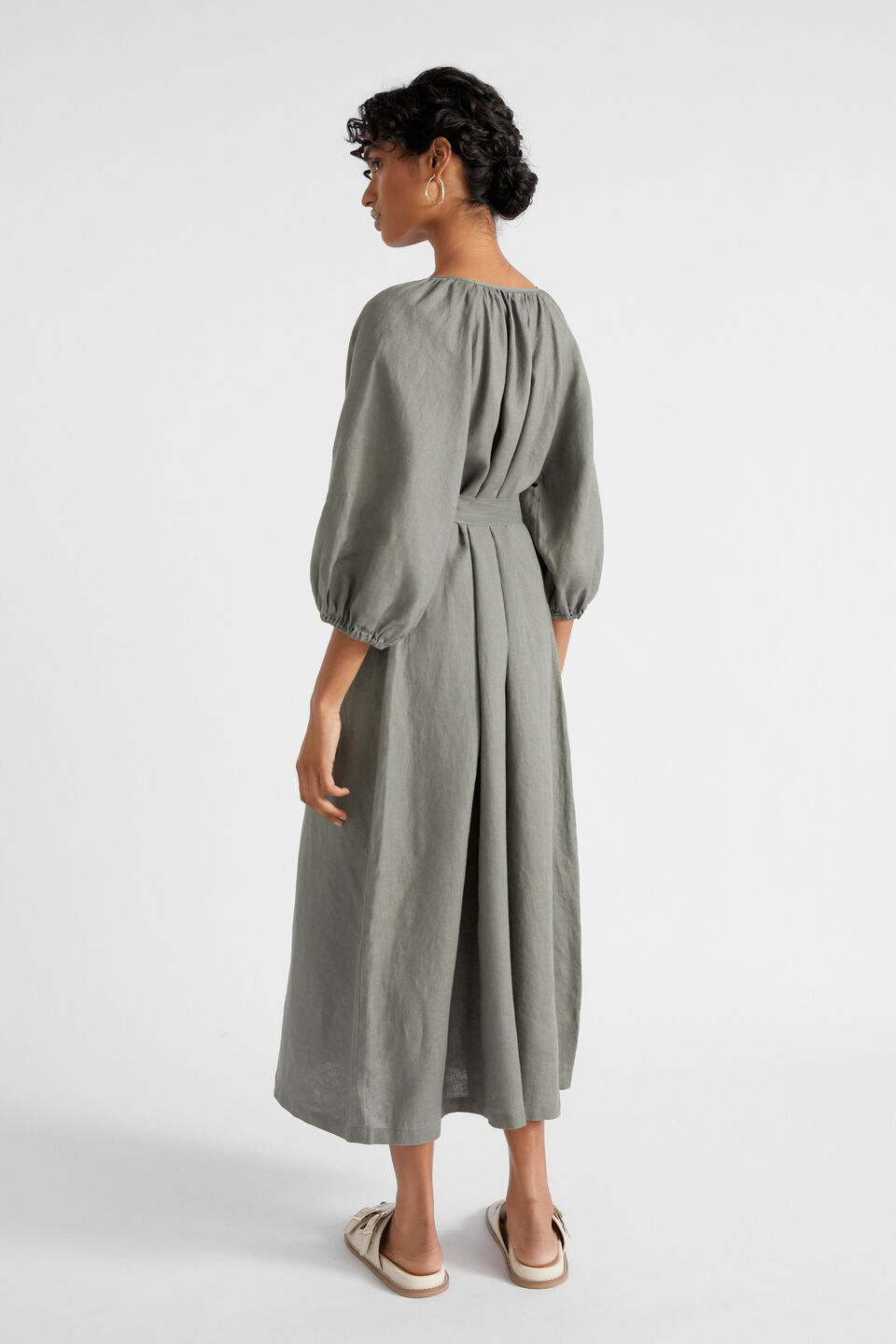 Core Linen Midi Dress  Smokey Olive
