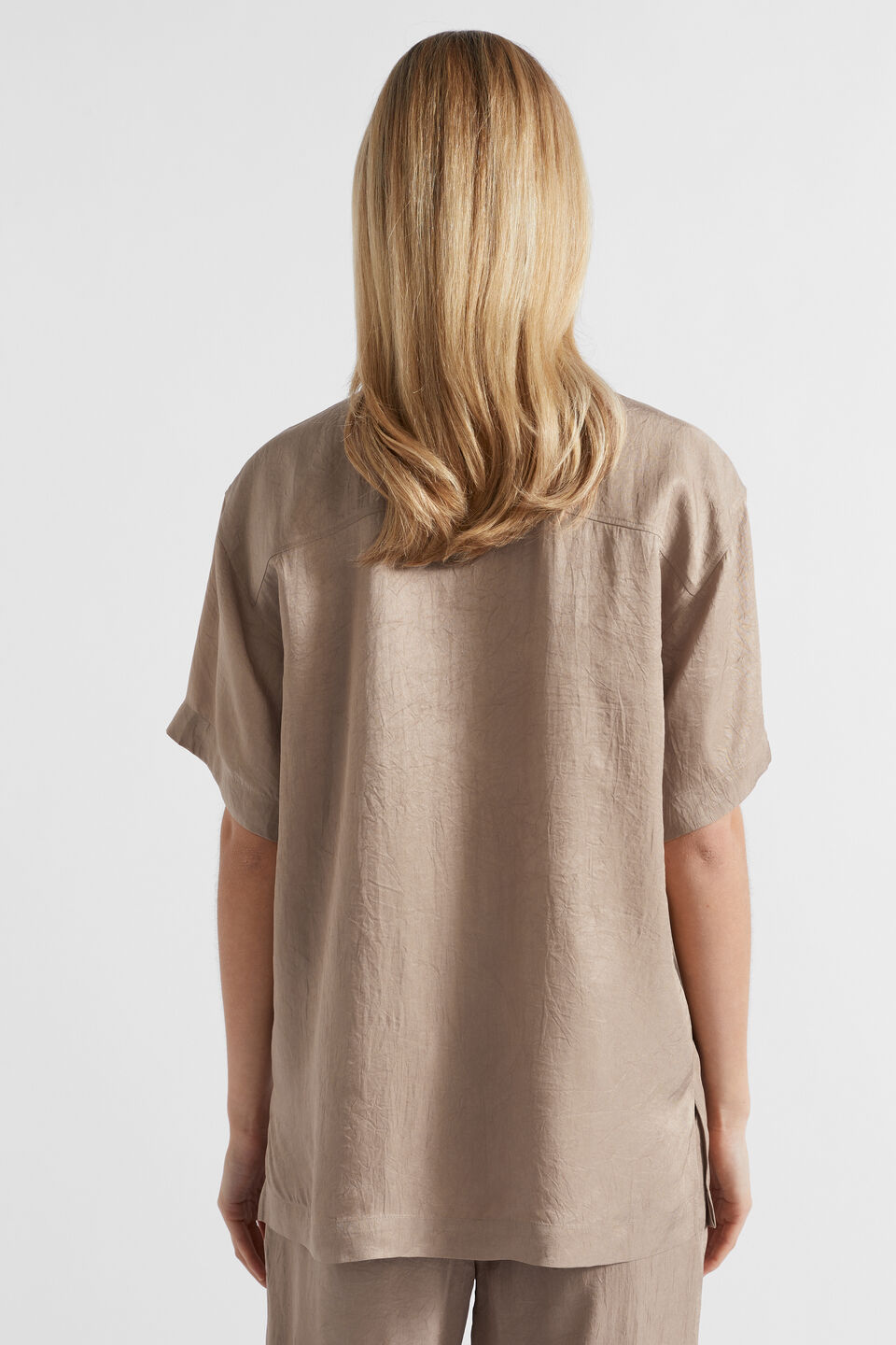 Satin Short Sleeve Shirt  Cookie