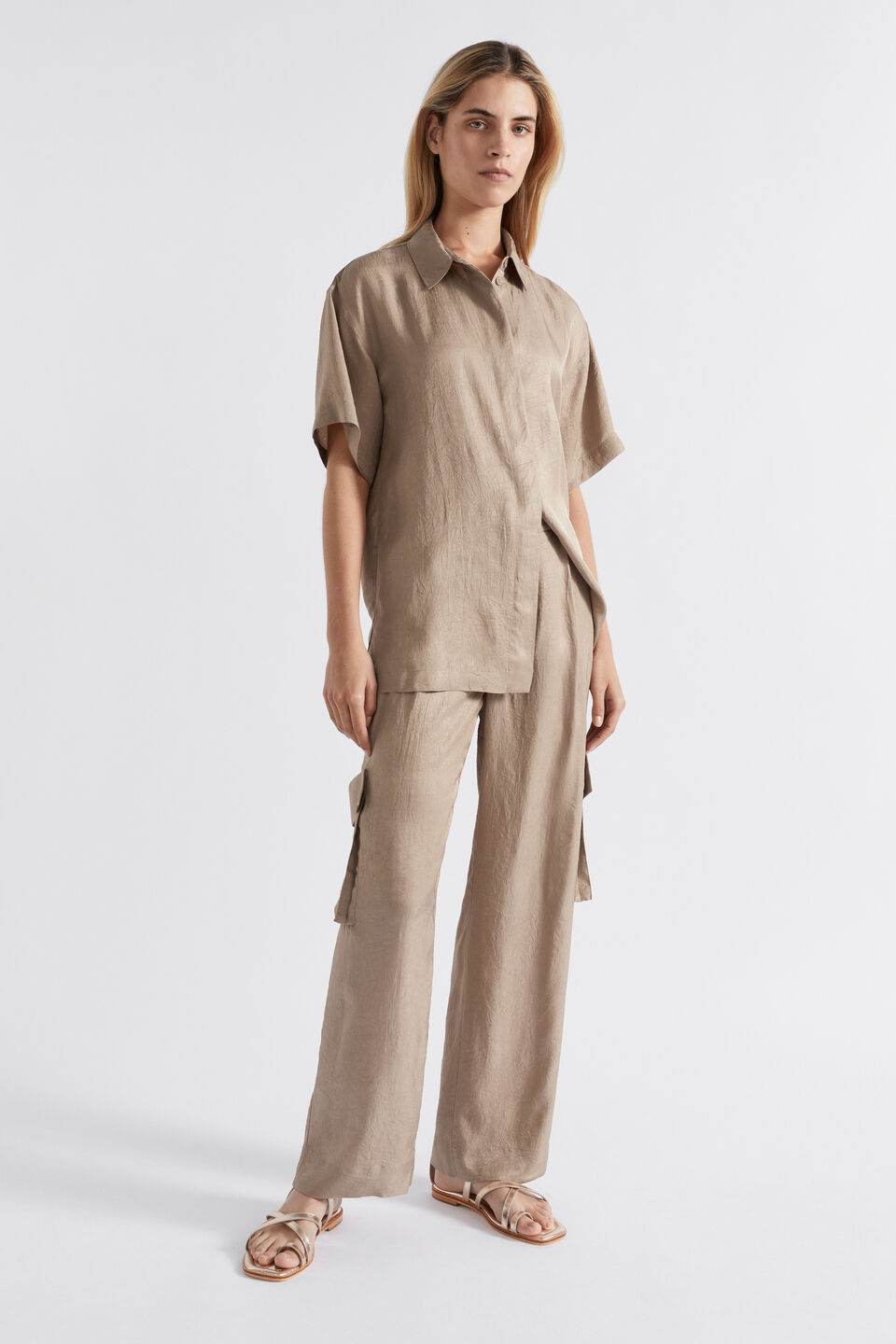 Satin Short Sleeve Shirt  Cookie