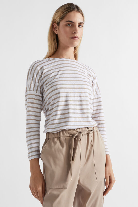Linen Relaxed Top  Cookie Stripe  hi-res