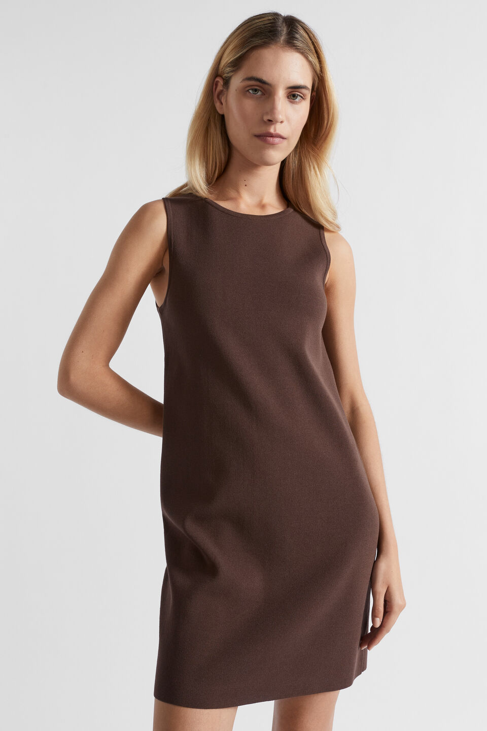 Crepe Knit Shift Dress  Deep Raisin
