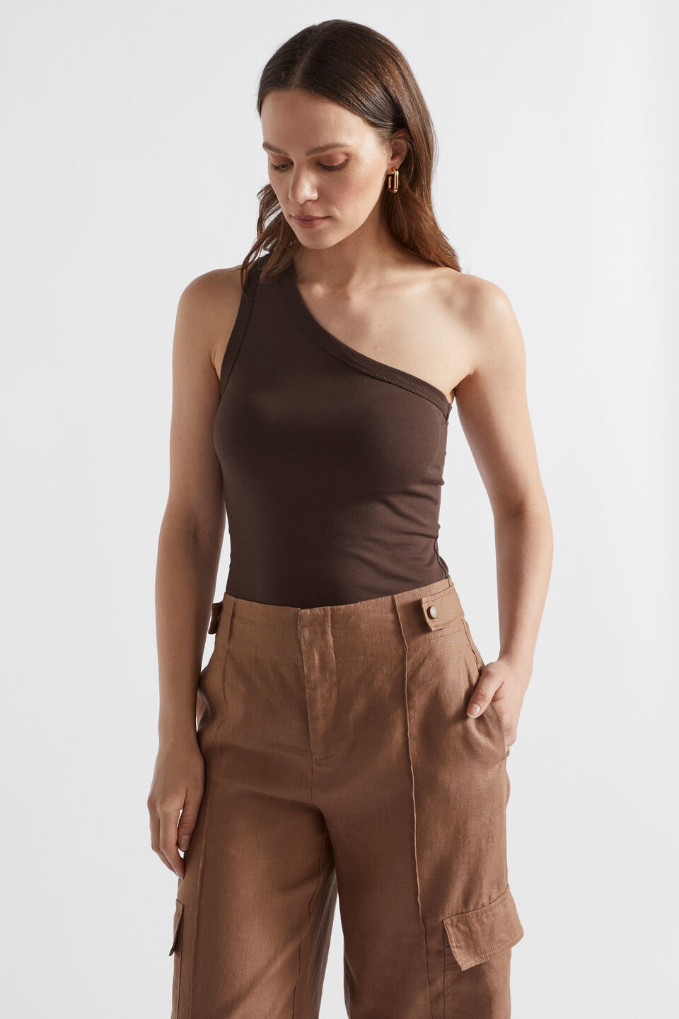 One Shoulder Tank  Deep Raisin