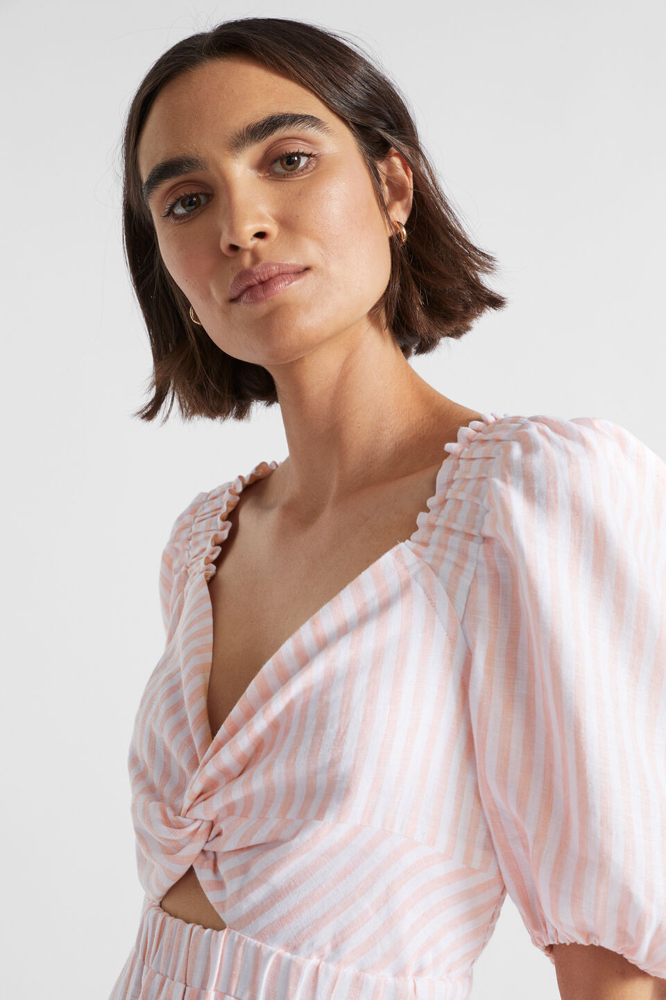 Linen Stripe Midi Dress  Tulip Pink Stripe