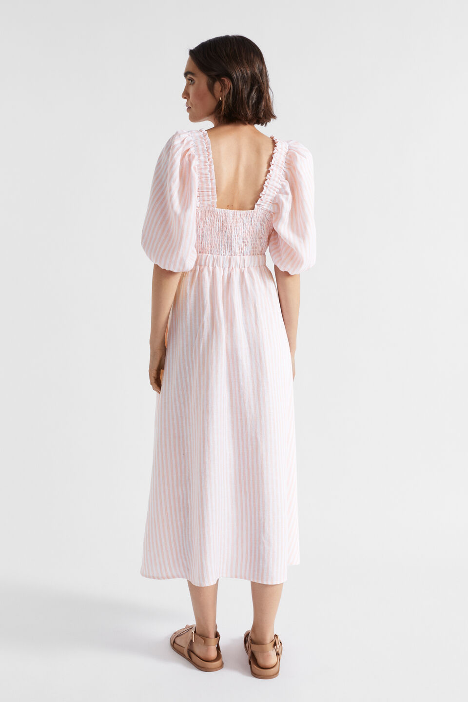 Linen Stripe Midi Dress  Tulip Pink Stripe