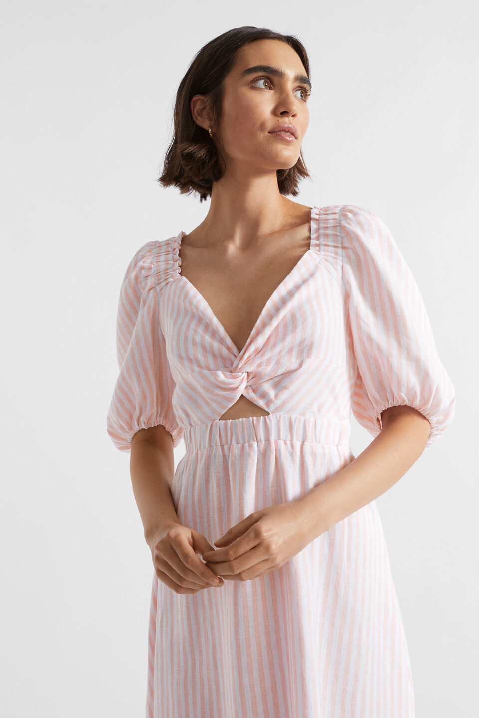 Linen Stripe Midi Dress  Tulip Pink Stripe