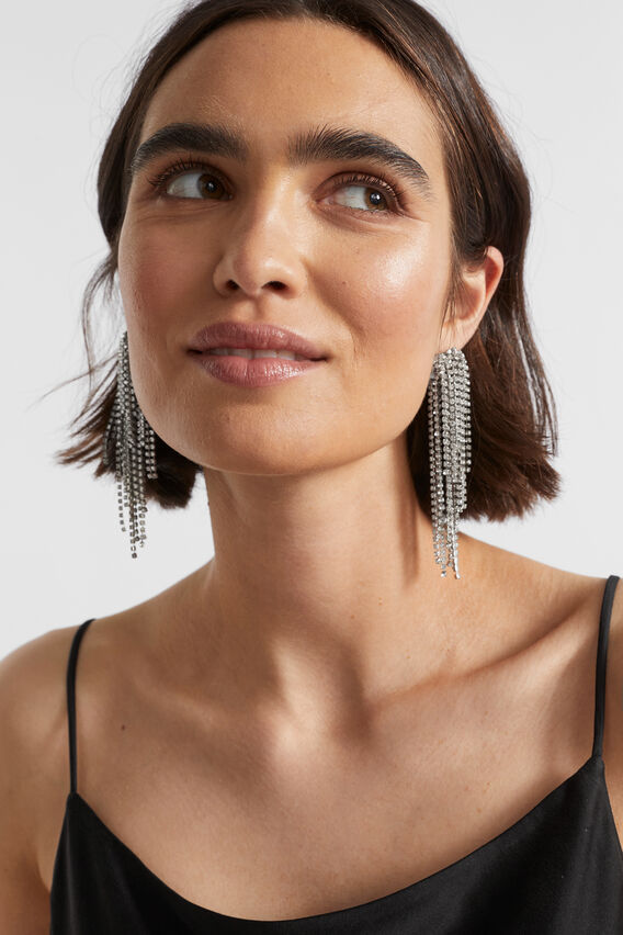 Crystal Waterfall Earring  Silver  hi-res