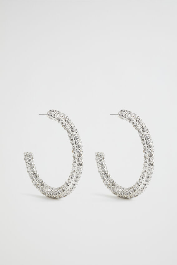 Large Pave Hoop  Silver  hi-res