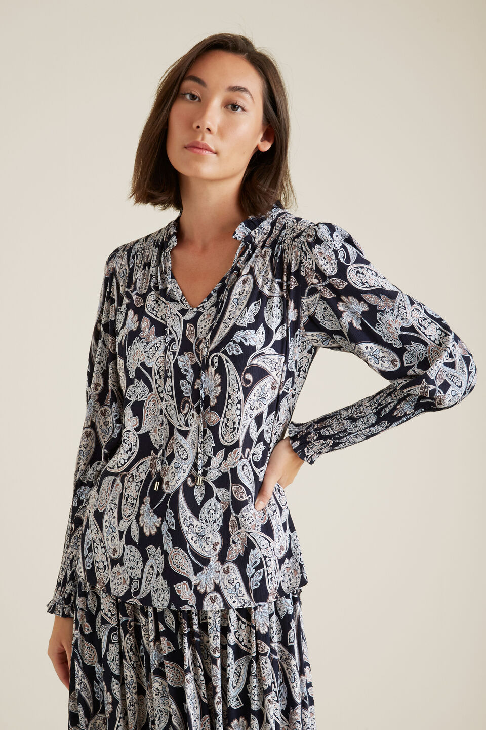 Paisley Shirred Blouse  