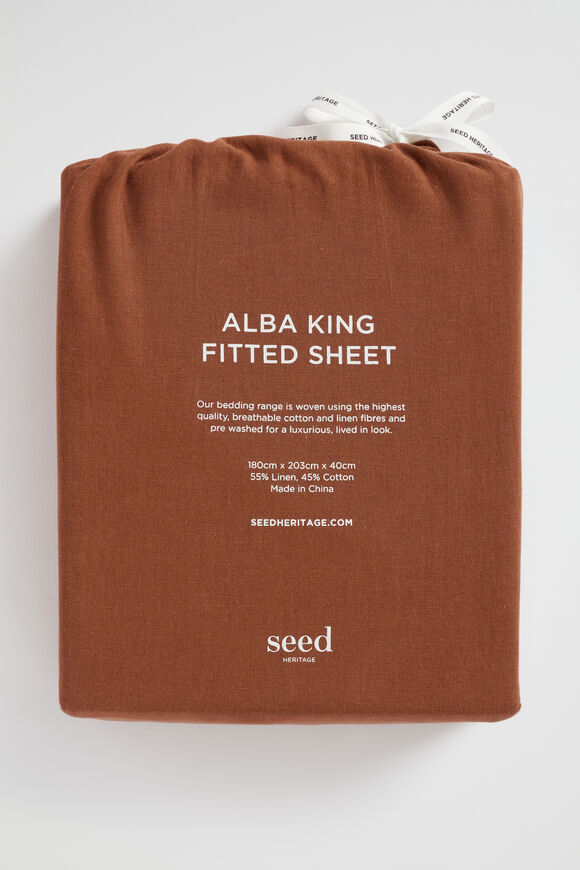 Alba Queen Fitted Sheet  Burnt Brick  hi-res