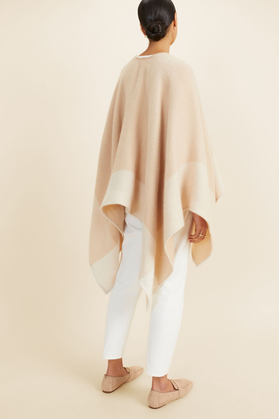 Wool Blend Colour Block Cape  Champagne Beige Multi