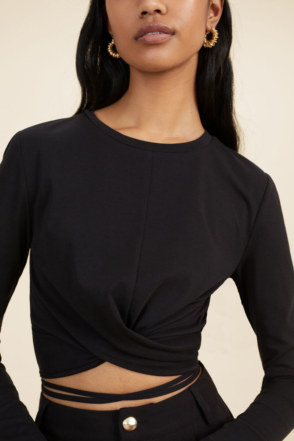 Twist Front Tie Top  Black