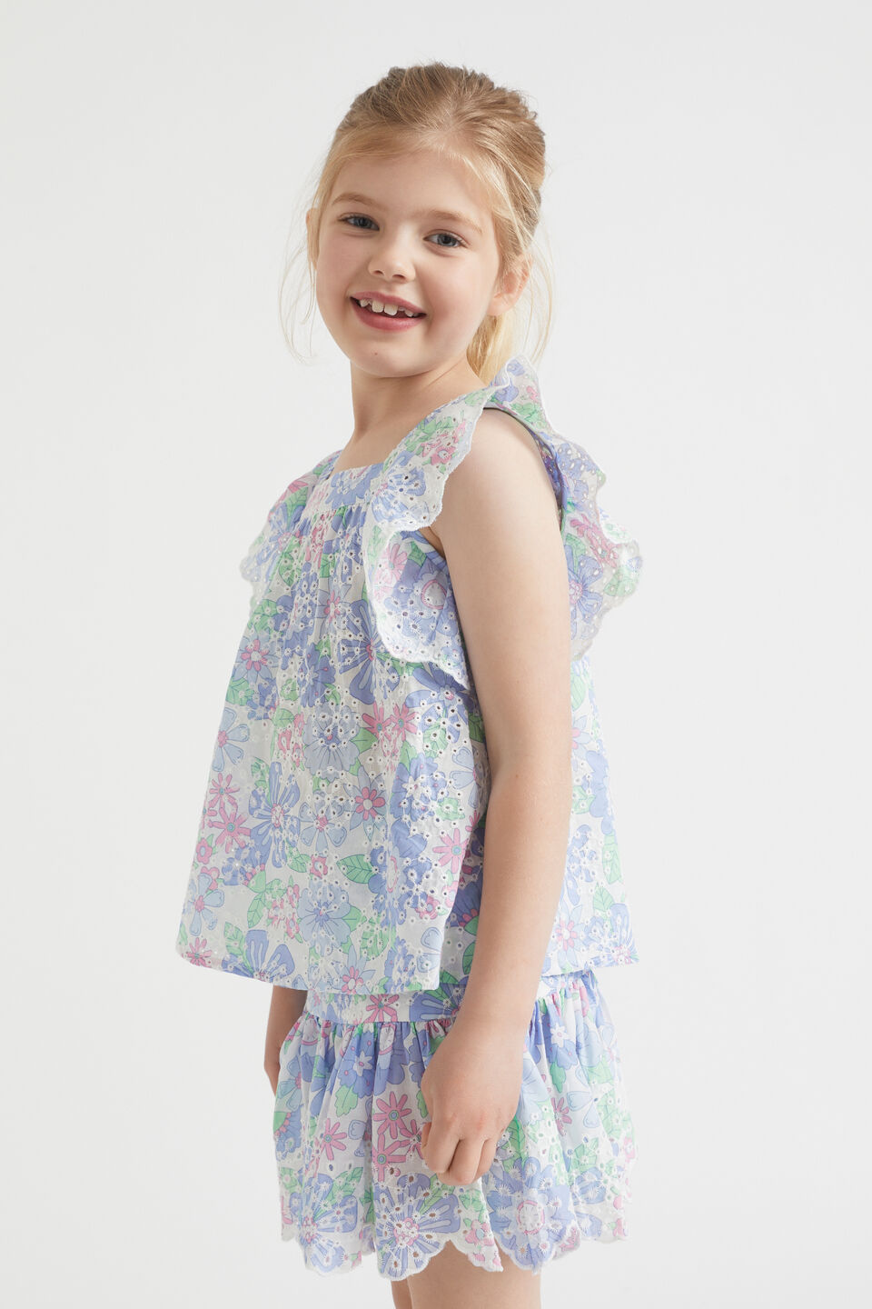 Cutwork Floral Top  Baby Blue