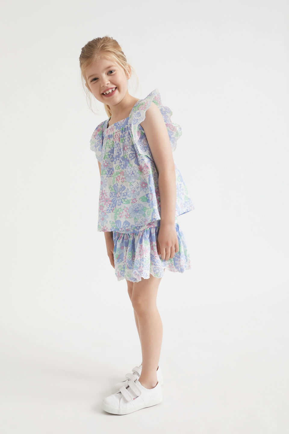 Cutwork Floral Top  Baby Blue