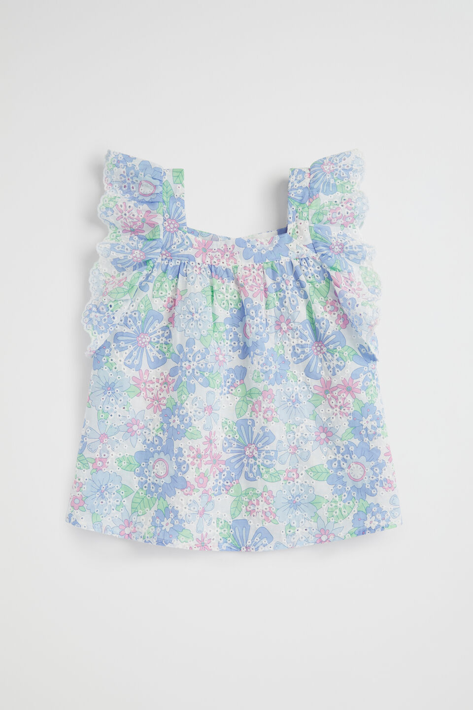 Cutwork Floral Top  Baby Blue