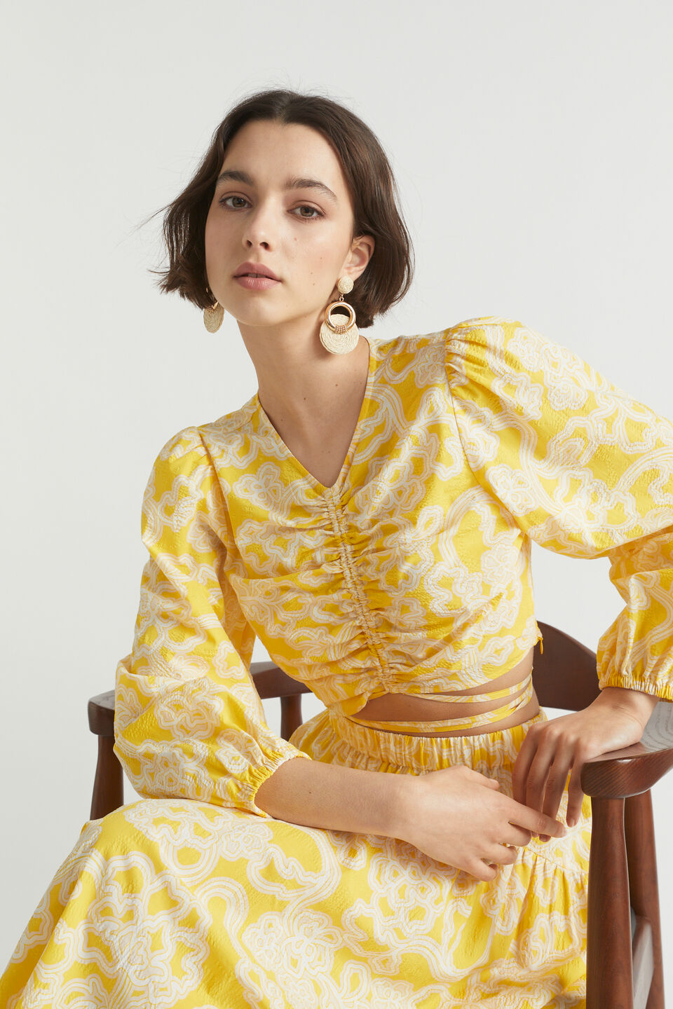 Floral Tie Waist Top  Gold Amber Floral