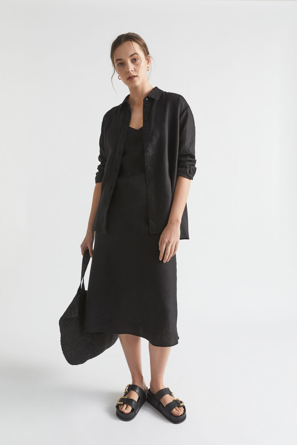 Core Linen Slip Dress  Black