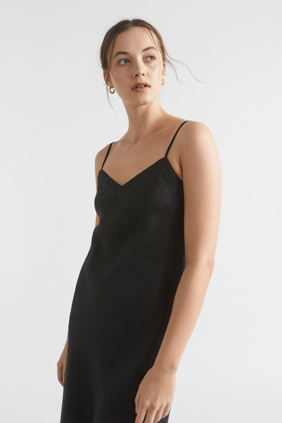 Core Linen Slip Dress  Black