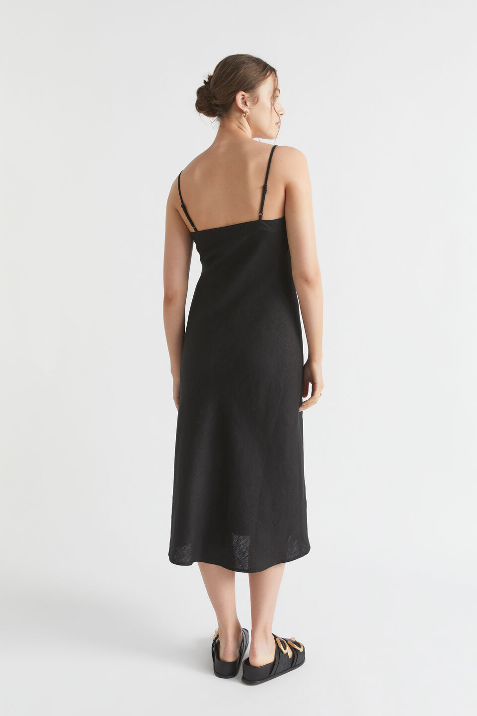 Core Linen Slip Dress  Black