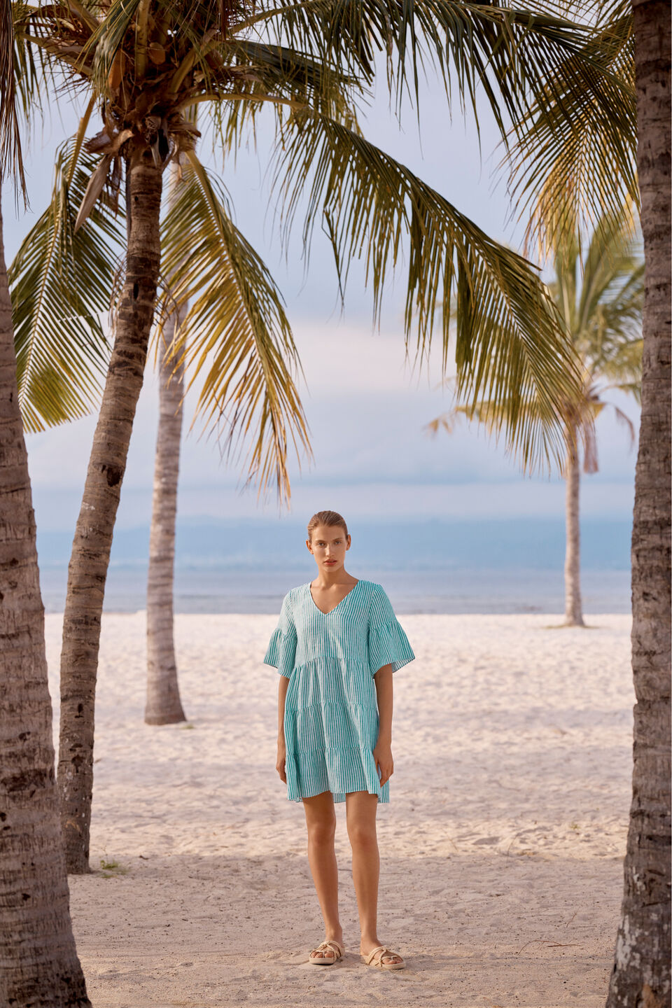 Linen Stripe Mini Dress  Deep Teal Stripe