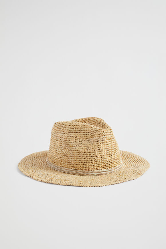 Raffia Stitch Detail Fedora  Stone  hi-res