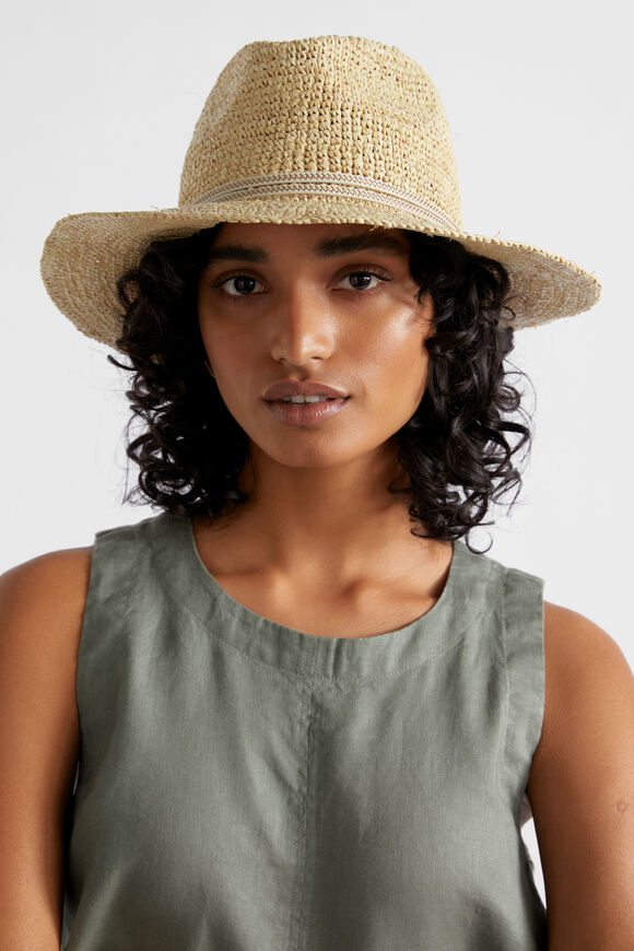 Raffia Stitch Detail Fedora  Stone  hi-res