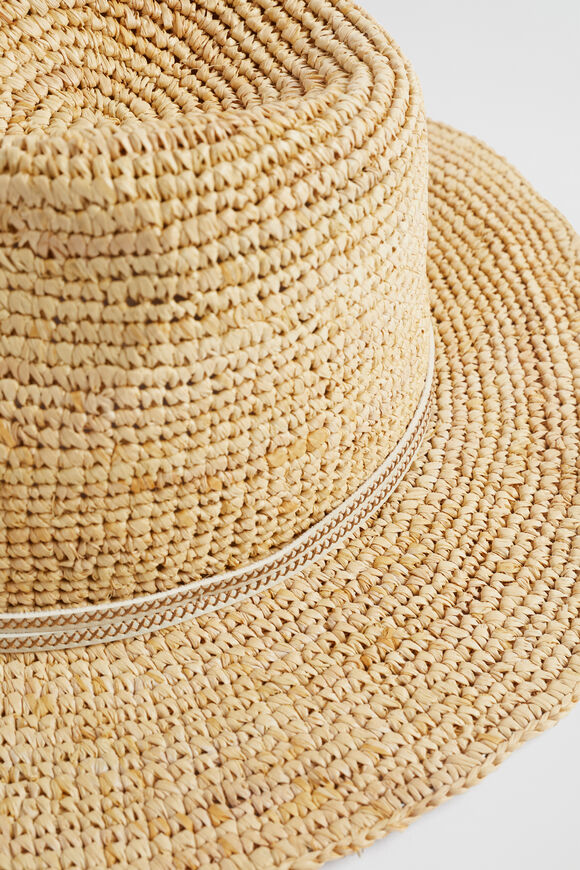 Raffia Stitch Detail Fedora  Stone  hi-res